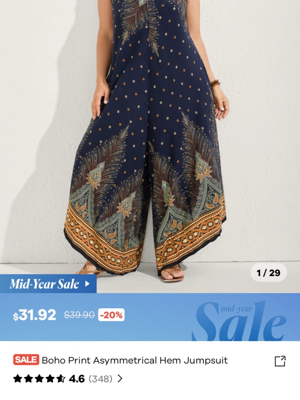 NWT...BloomChic Navy Blue Jumpsuit with Orange & Green Print - Picture 2 of 7